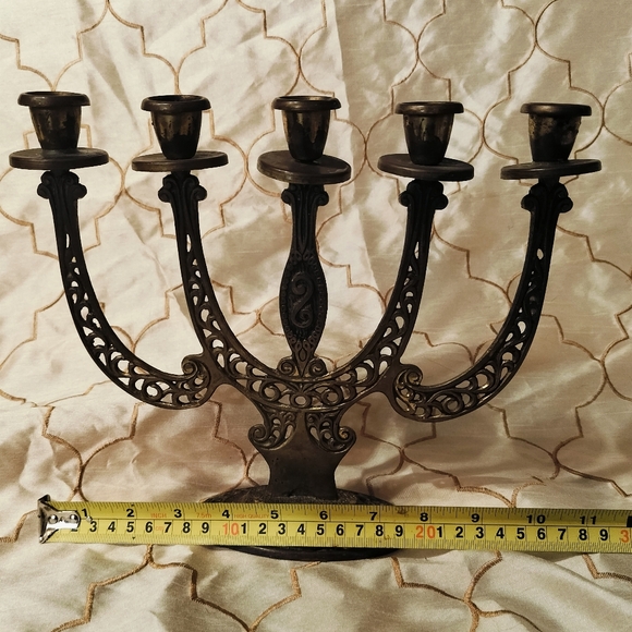 Vintage Sabbat Five Candle Brass & Enamel Candelabra made in Israel - Picture 2 of 10